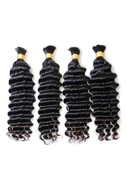 Deep Wave Bulk Human Hair For Braiding Natural Black BU03