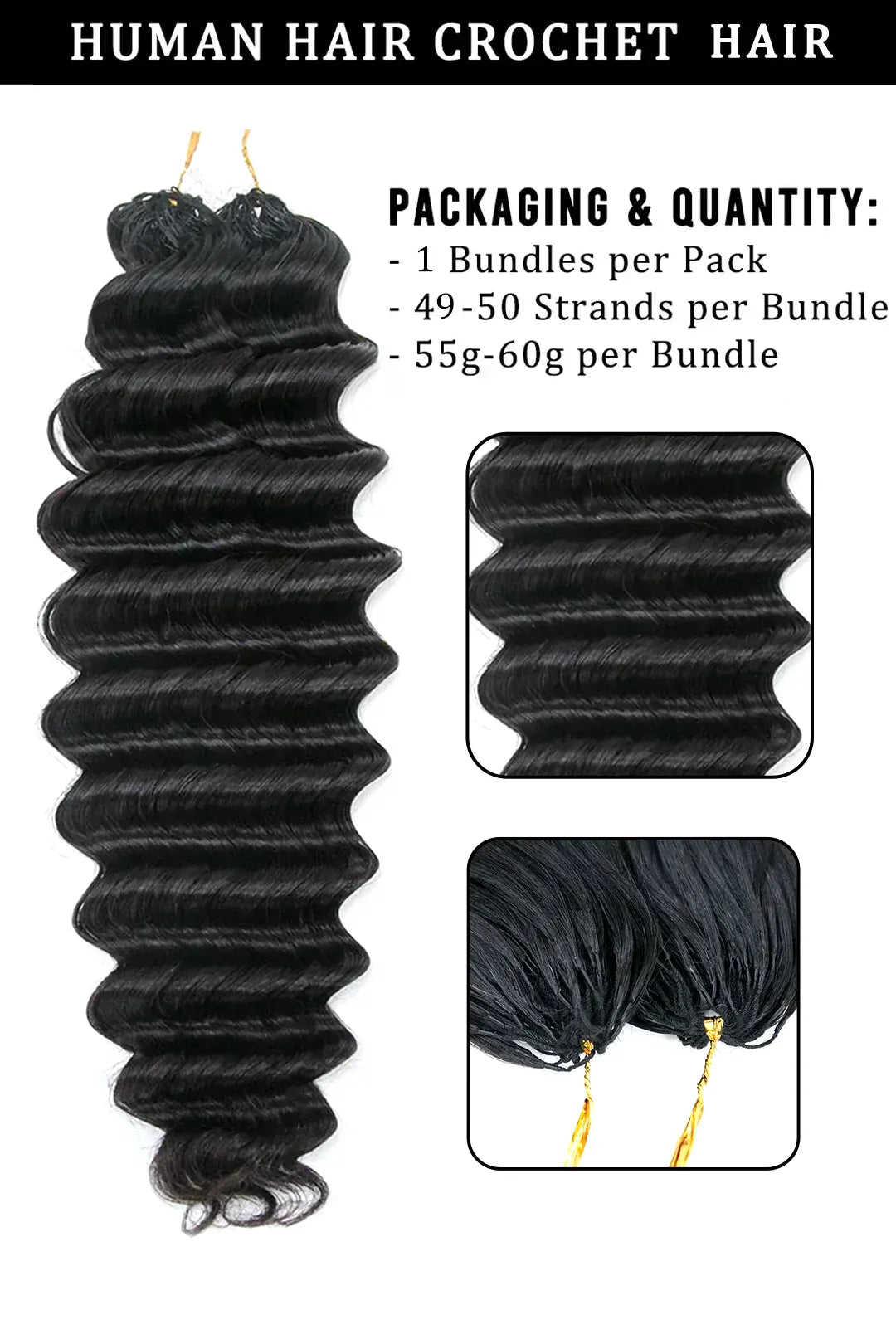 Double Drawn Feather Crochet Hair Extension Deep Wave Human Hair FE21