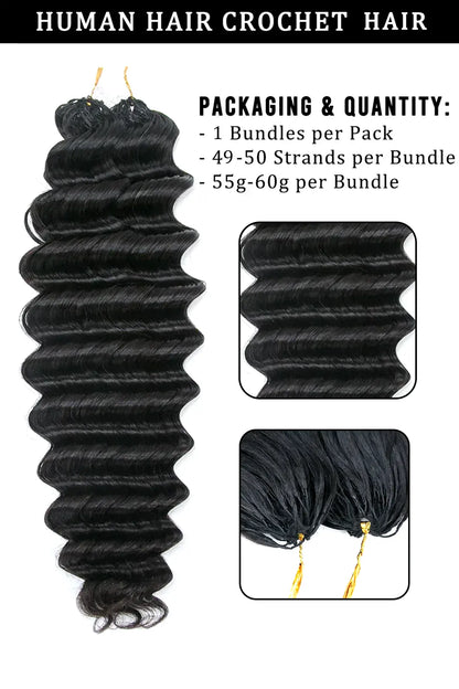 Double Drawn Feather Crochet Hair Extension Deep Wave Human Hair FE21