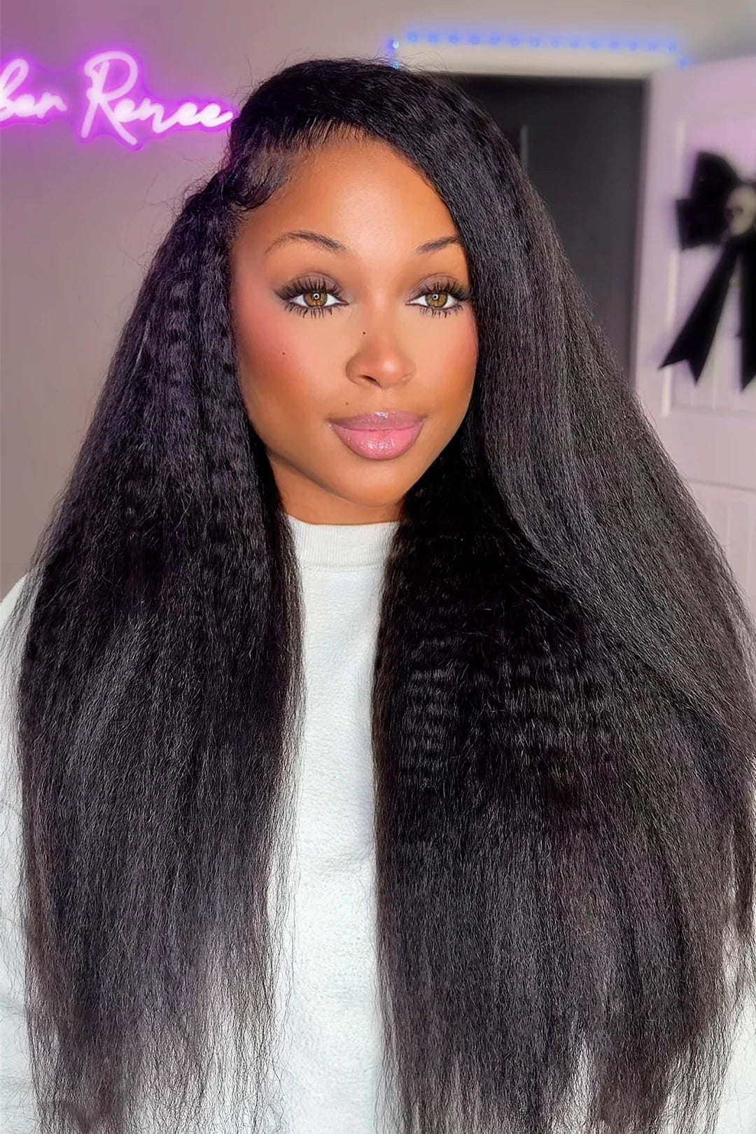 Double Drawn Feather Crochet Hair Kinky Straight Human Hair FE29