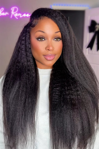 Double Drawn Feather Crochet Hair Kinky Straight Human Hair FE29
