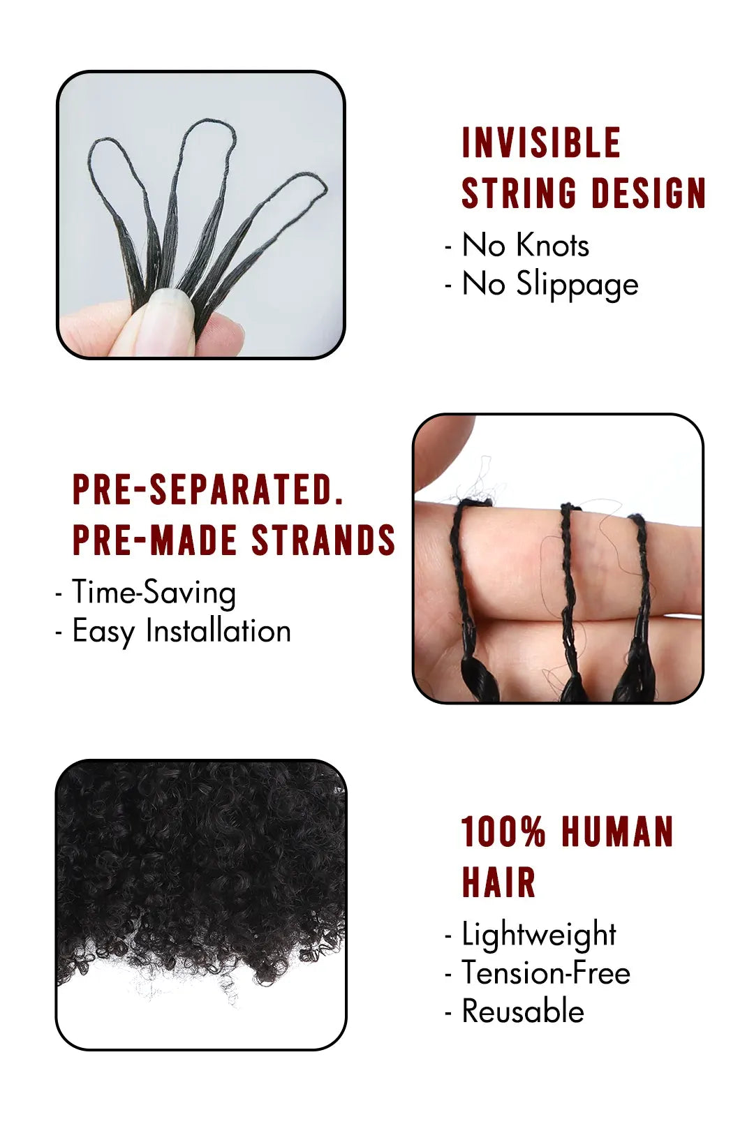 Double Drawn Feather Crochet Hair Tight Curly Human Hair FE24