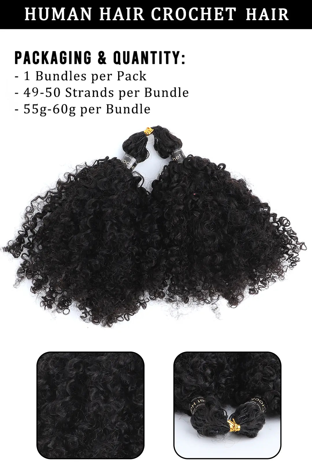 Double Drawn Feather Crochet Hair Tight Curly Human Hair FE24