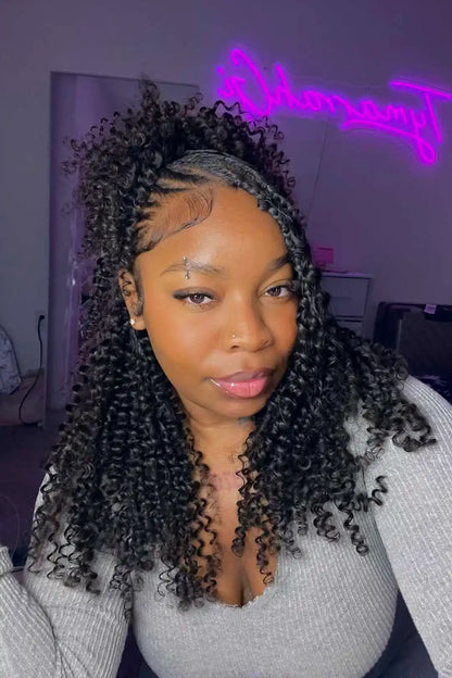 Double Drawn Burmese Curly with Spiral Ends Feather Crochet Hair FE33