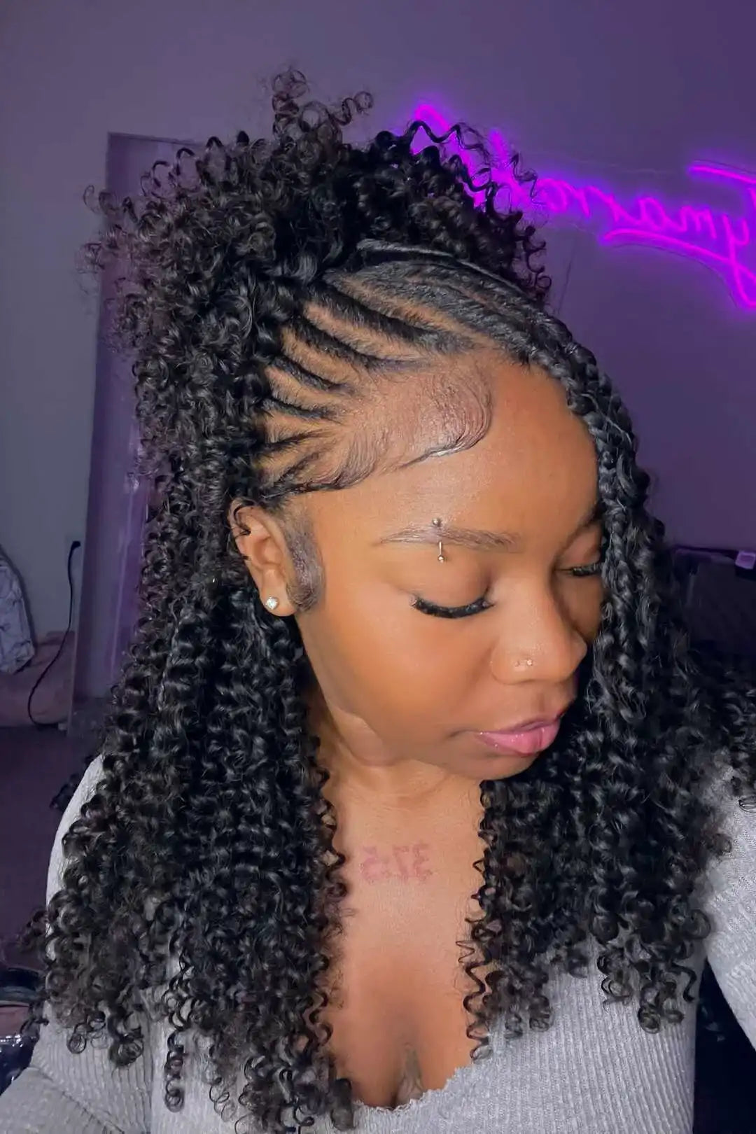 Double Drawn Burmese Curly with Spiral Ends Feather Crochet Hair FE33