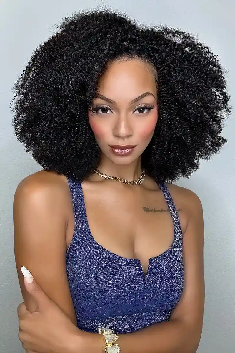 Double Drawn Feather Crochet Hair Afro Kinky Curly Human Hair FE27