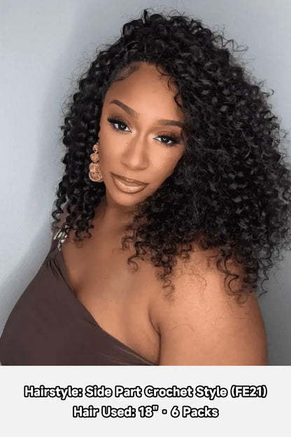 Double Drawn Feather Crochet Hair Extension Deep Wave Human Hair FE21