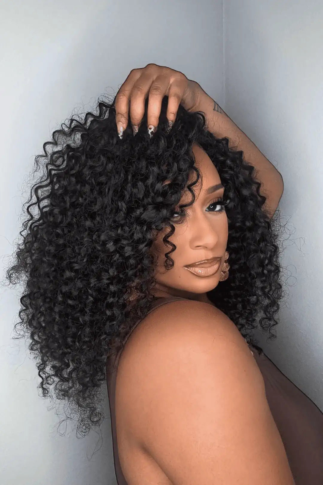 Double Drawn Feather Crochet Hair Extension Deep Wave Human Hair FE21