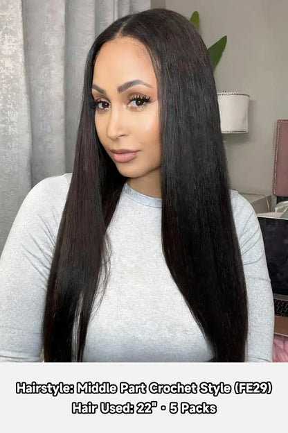 Double Drawn Feather Crochet Hair Kinky Straight Human Hair FE29