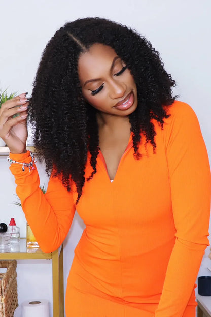 Double Drawn Feather Crochet Hair Tight Curly Human Hair FE24