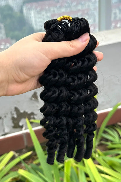 Double Drawn Burmese Curly with Spiral Ends Feather Crochet Hair FE33