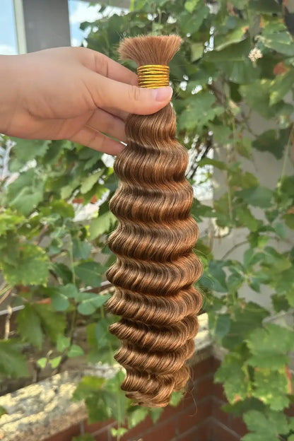 Double Drawn #30a Light Auburn Bulk Hair Deep Wave BU46