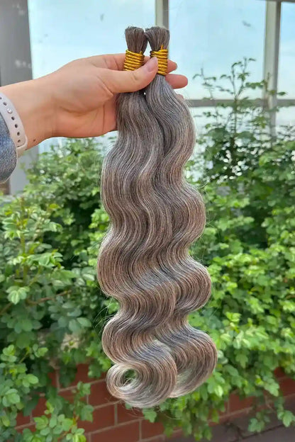 Salt and Pepper Bulk Hair Body Wave for Braiding 70% Gray BU75
