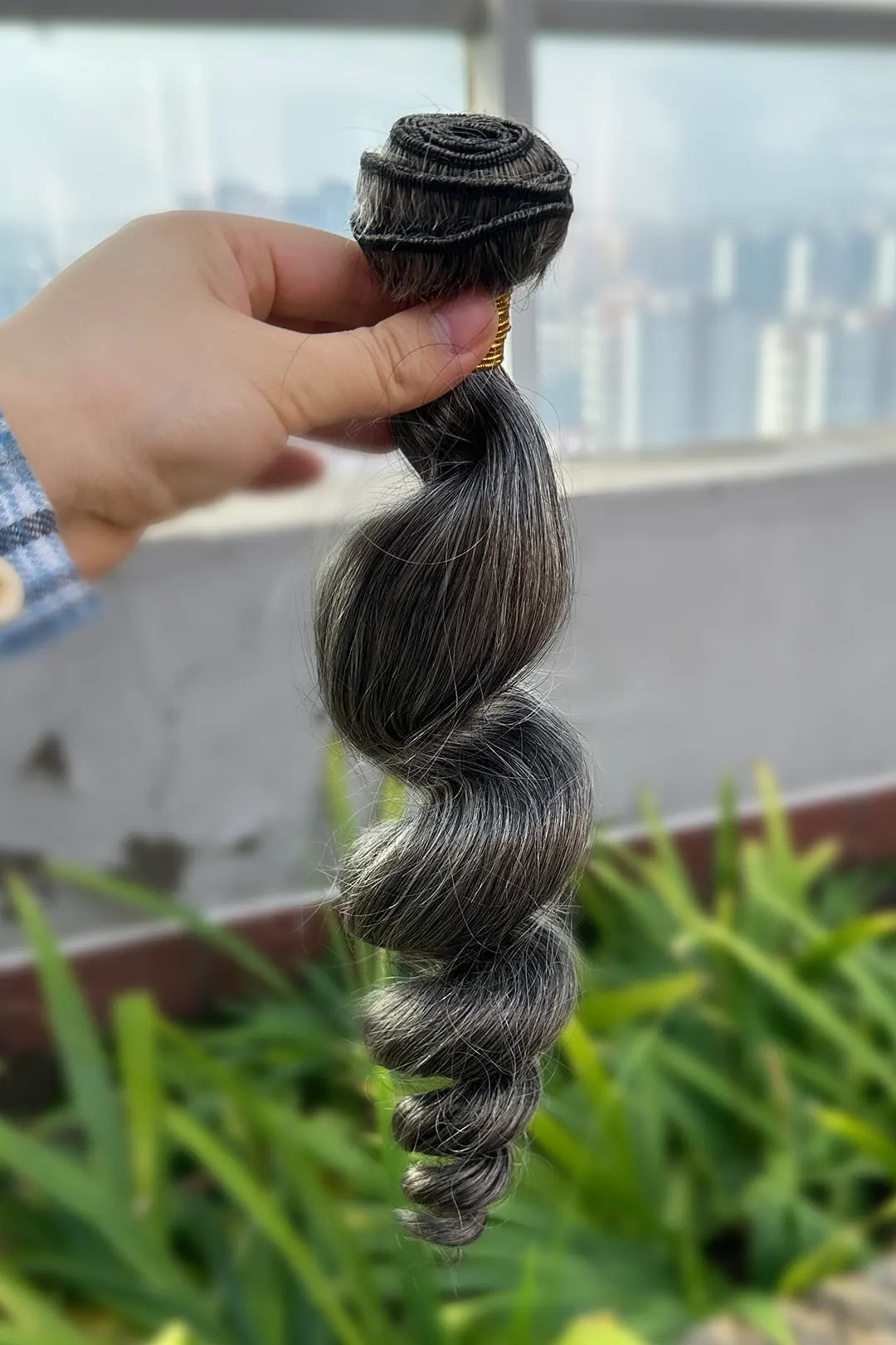 Salt and Pepper Sew-in Extensions Loose Wave Virgin Hair 70% Gray