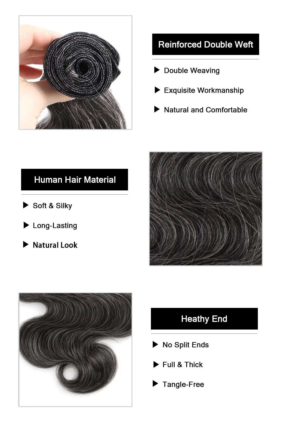 Natural Grey Hair Salt And Pepper Brazilian Hair Bundles