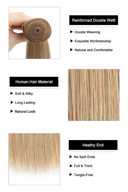 #27 Honey Blonde Brazilian Hair Bundles Sew in Extensions Straight