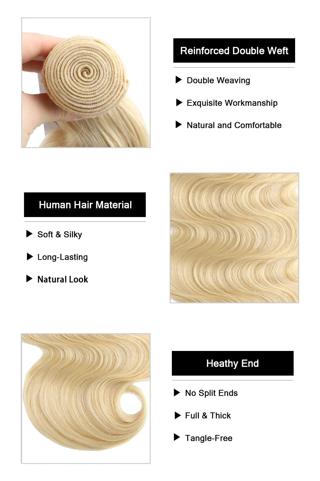 613 Blonde Bundles Sew-in Extensions Body Wave Brazilian Hair