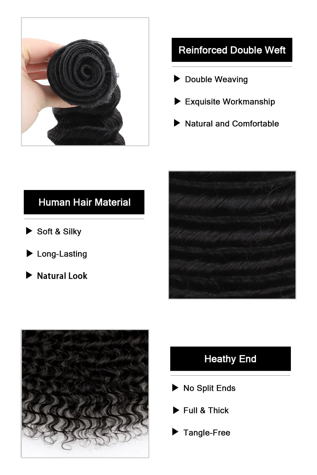 Brazilian Hair Bundles Sew in Extensions Deep Wave