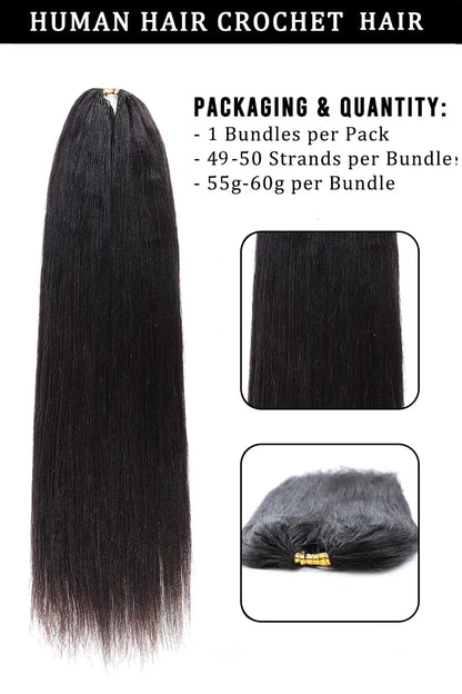 Double Drawn Light Yaki Straight Feather Crochet Hair Human Hair