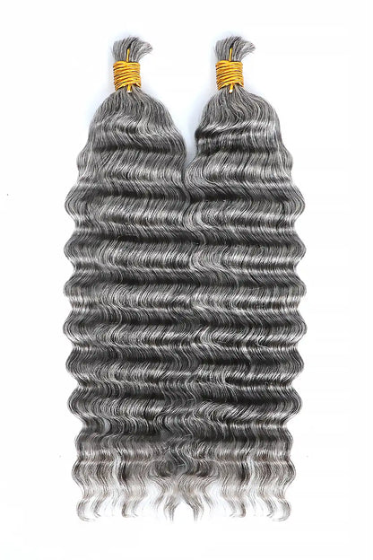 Salt and Pepper Bulk Hair Deep Wave for Braiding 70% Gray BU32