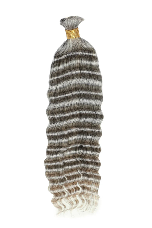 Salt and Pepper Bulk Hair Deep Wave for Braiding 85% Gray BU74