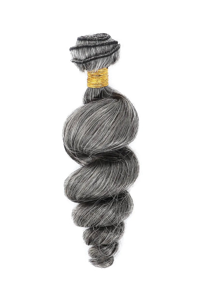 Salt and Pepper Sew-in Extensions Loose Wave Virgin Hair 70% Gray