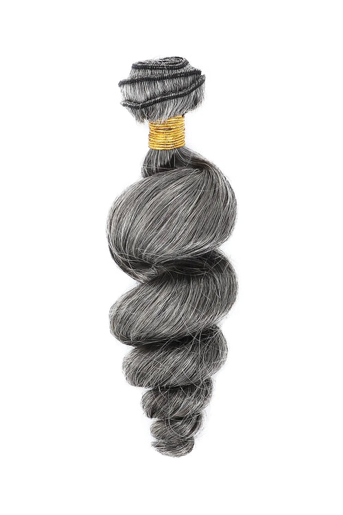 Salt and Pepper Sew-in Extensions Loose Wave Virgin Hair 70% Gray