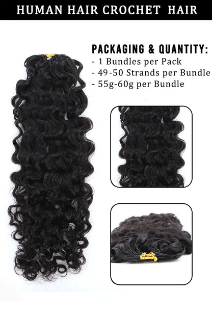 Double Drawn Water Deep Wave Feather Crochet Human Hair FE32