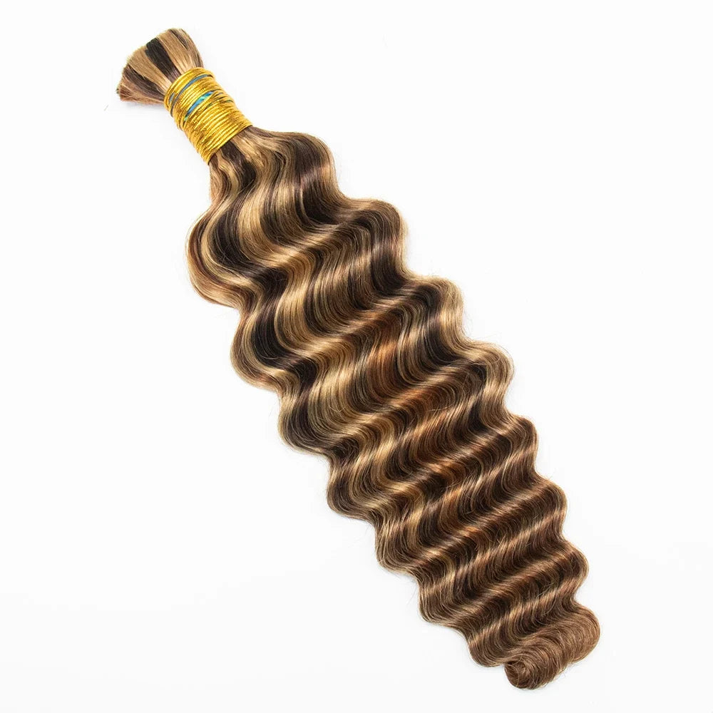 #4/#27/#30 Mix Color Blend Deep Wave Bulk Human Braiding Hair